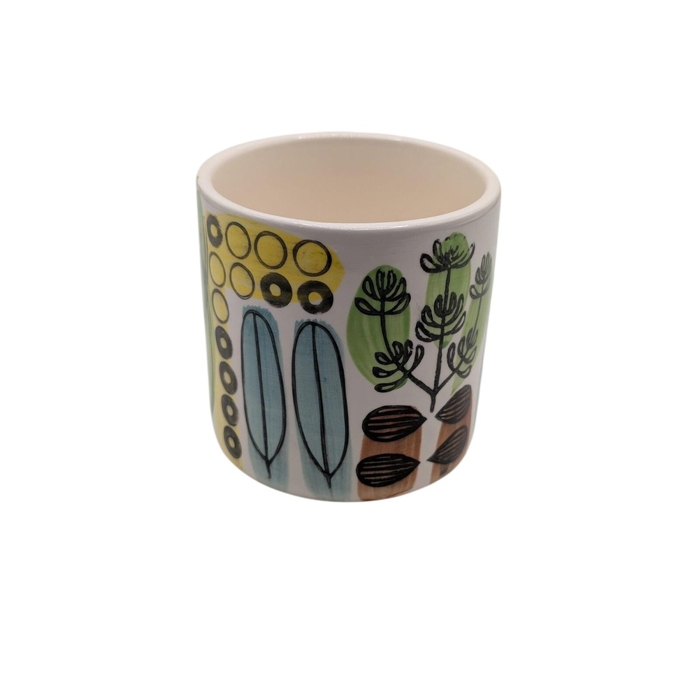 Vintage MidCentury Modern Style Ceramic Planter Botanical Geometric Hand Painted